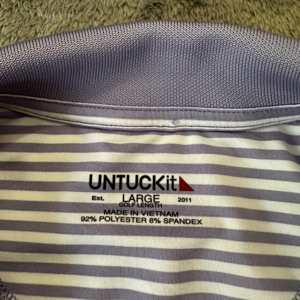 Untuckit Polo Shirt Performance Cronos Feeder Men's LARGE Purple Stripe - Picture 3 of 8
